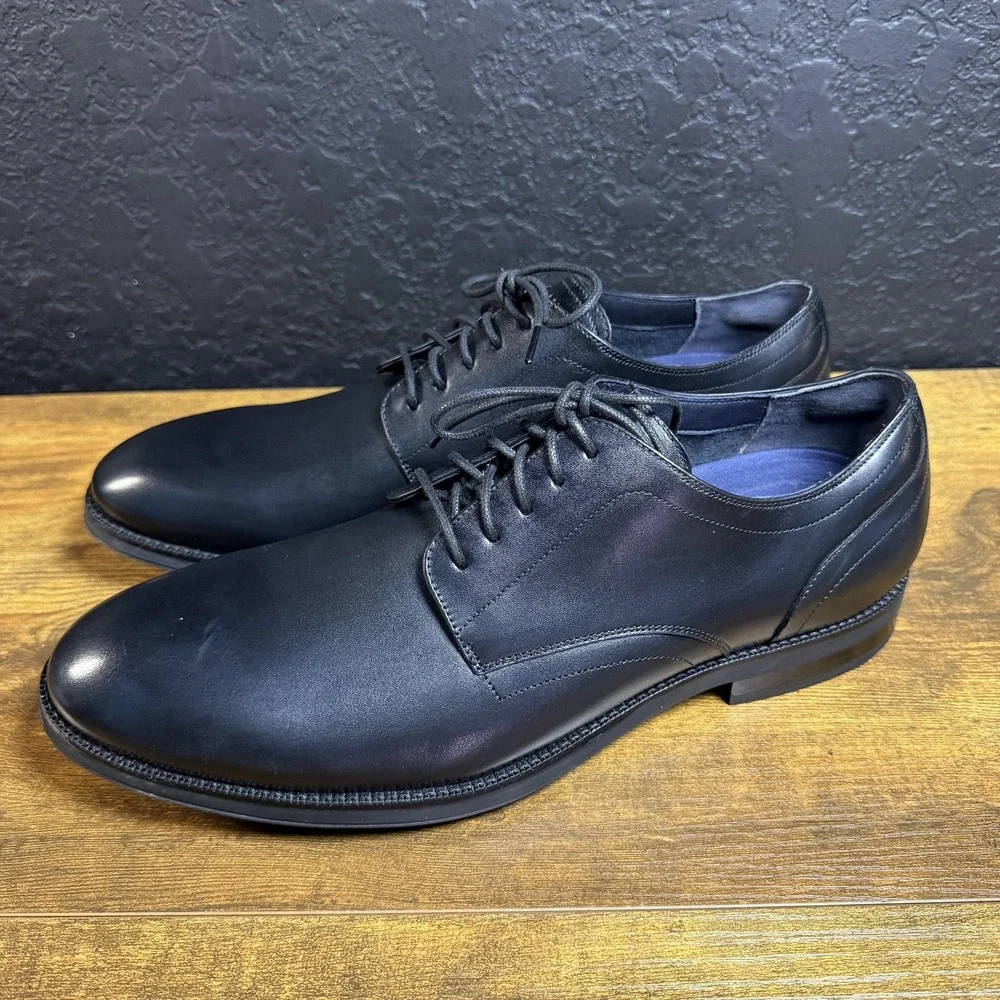 Cole Haan Grand 360 C30582 Black Leather Plain Toe Derby Shoes Mens 10M
